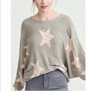 Wishlist Gray & Pink Star Print Open Knit Sweater Dolman Sleeve Summer‎ Size S/M